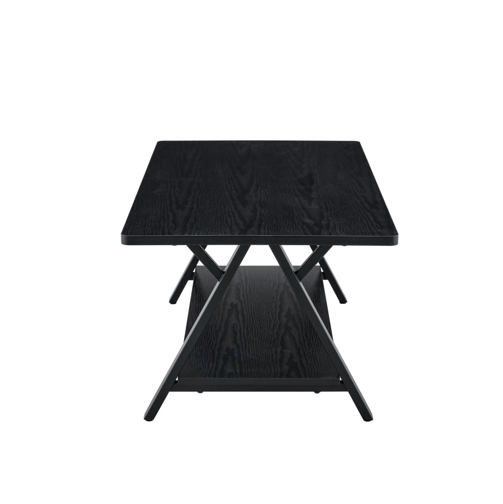 Tavolino da caffè 110x57x44.5 cm con doppio spazio contenitivo in MDF e metallo nero