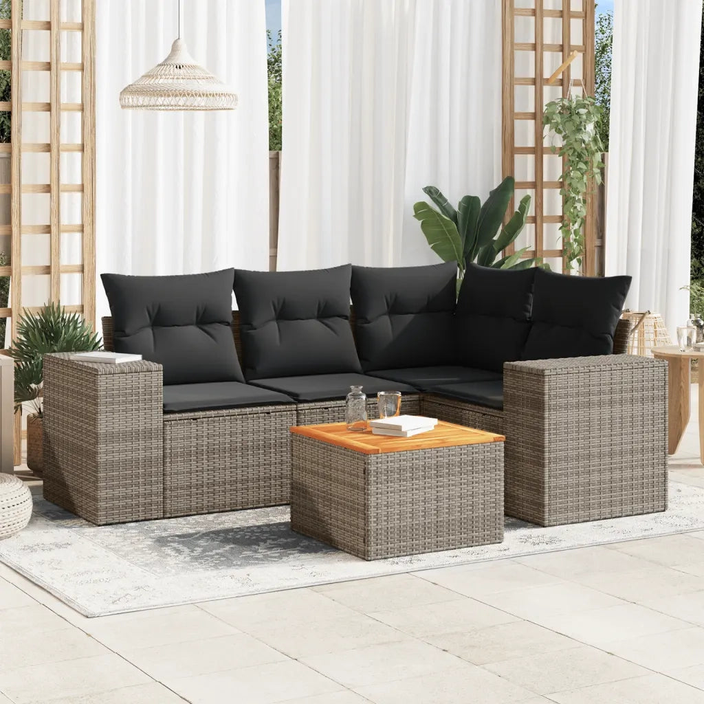 Set Divano da Giardino 5 pz | Set Salotto da Giardino con Cuscini Grigio in Polyrattan