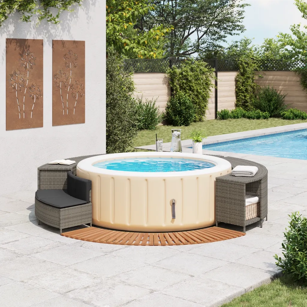 Bordo per Spa Grigio in Polyrattan e Legno Massello di Acacia CFW5256196