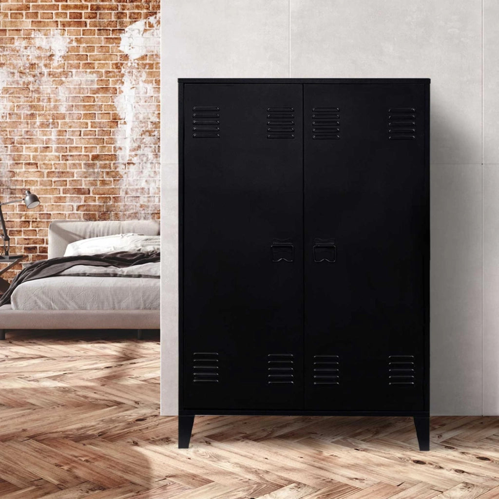 IDMarket - Armadio basso a 2 ante in metallo nero, design industriale ESTER