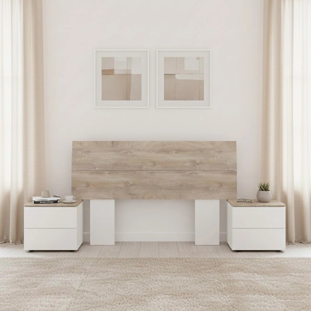 Set Camera Da Letto Con Testiera Matrimoniale 176 Cm Due Comodini Con Cassetti Testata Arredo Moderno Per Letti 135 150 160 Cm Rovere E Bianco