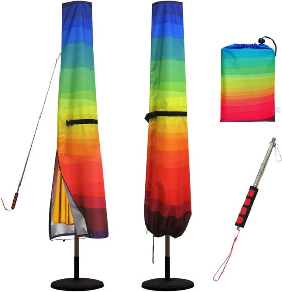 Ombrellone, copri ombrello protezione ombrello con cerniera, tessuto 420D Oxford, impermeabile, adatto per 240cm a 340cm, con asta telescopica, arcobaleno