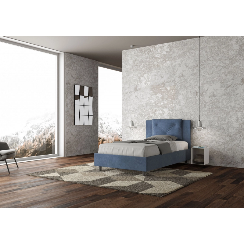Letto imbottito 1 piazza e mezza 120x200 cm Appia - Contenitore,Microfibra,Blu
