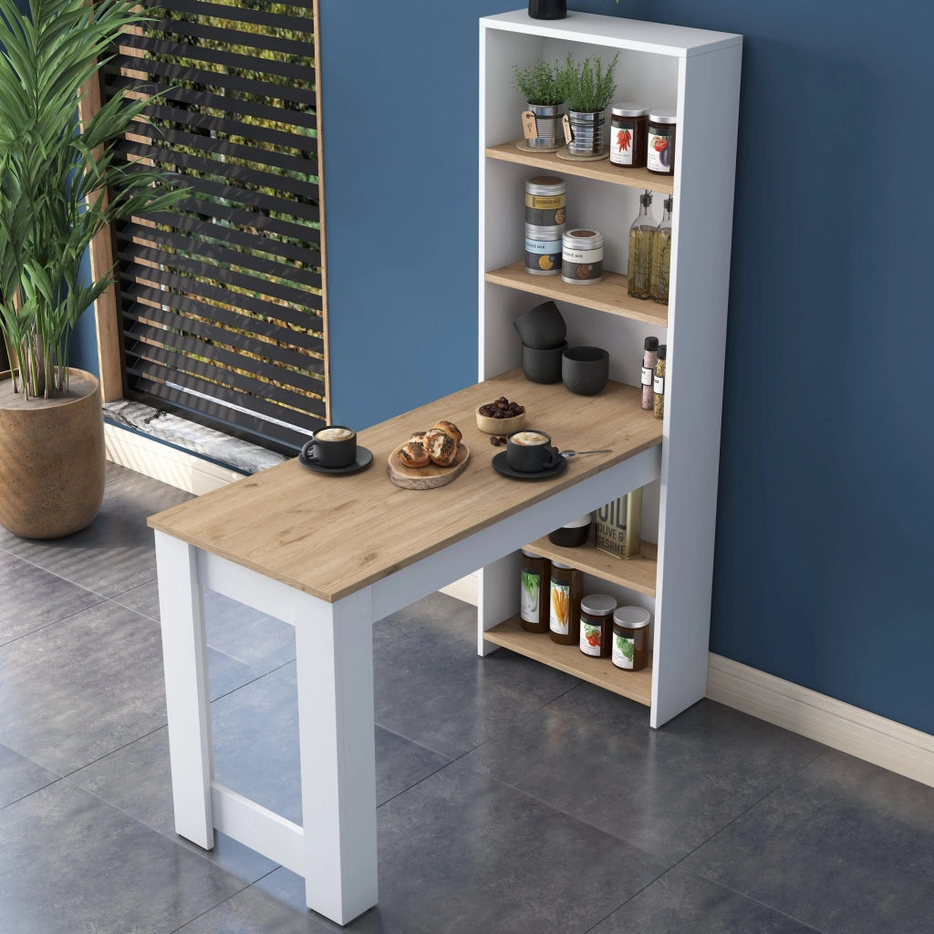 Tavolo da pranzo in legno "Jong" con ripiani - 120 x 54 x 154 cm - Marrone