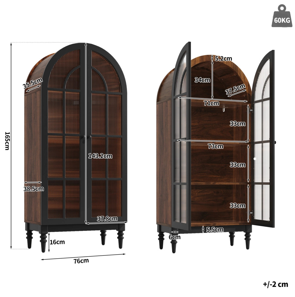 Vetrina alta nera con ante in vetro 76×35,5×165 cm