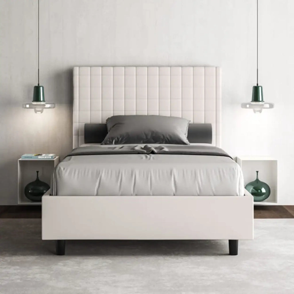 Letto singolo senza rete imbottito 100x190 similpelle bianco Sunny