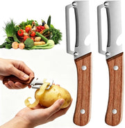 Aspirapomodori 2-in-1 - Dunschiller - Manico in Legno - Acciaio Inossidabile - 2 Pezzi