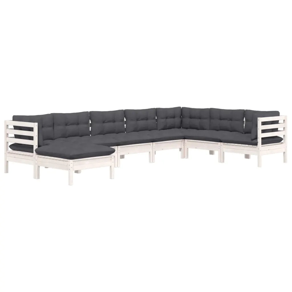 Set Divani da Giardino 8 pz con Cuscini Bianchi Legno di Pinocod mxl 121449