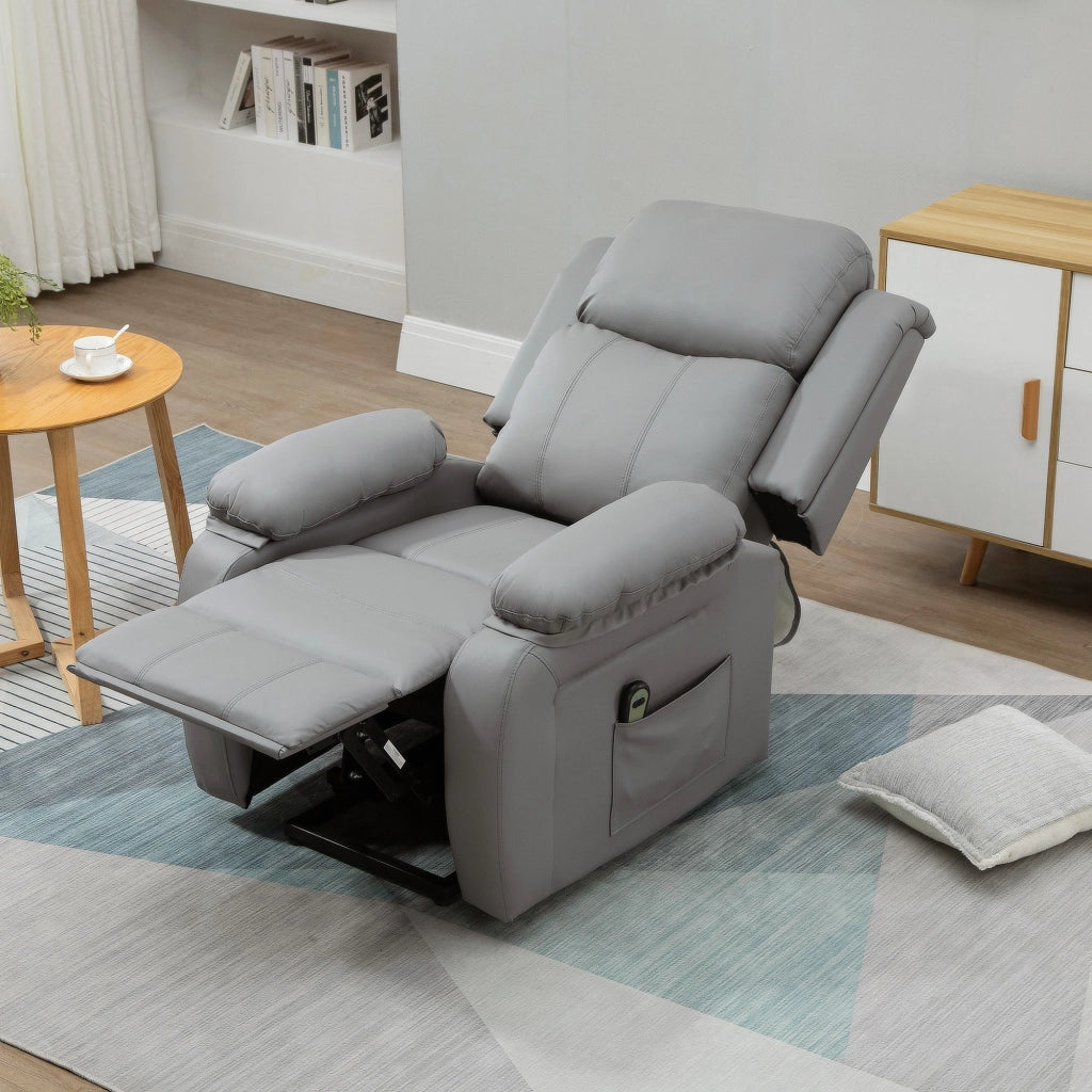 Easycomfort Poltrona Relax Elettrica e Alzapersona Reclinabile fino 160° con Telecomando, in Similpelle - Grigio