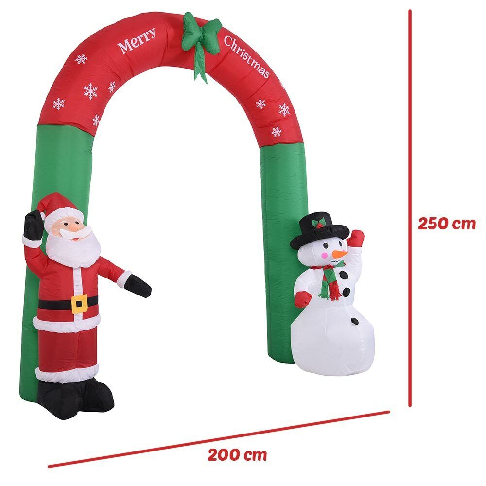 Arco Gonfiabile Natalizio con Babbo Natale e Pupazzo di Neve 250x200cm Esterno