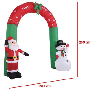 Arco Gonfiabile Natalizio con Babbo Natale e Pupazzo di Neve 250x200cm Esterno
