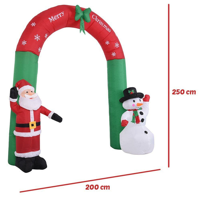 Arco Gonfiabile Natalizio con Babbo Natale e Pupazzo di Neve 250x200cm Esterno