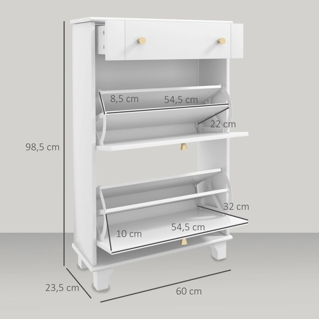 Scarpiera con cassetti e ripiano regolabile ¨C Zephmum ¨C Bianco 60x23.5x98.5 cm