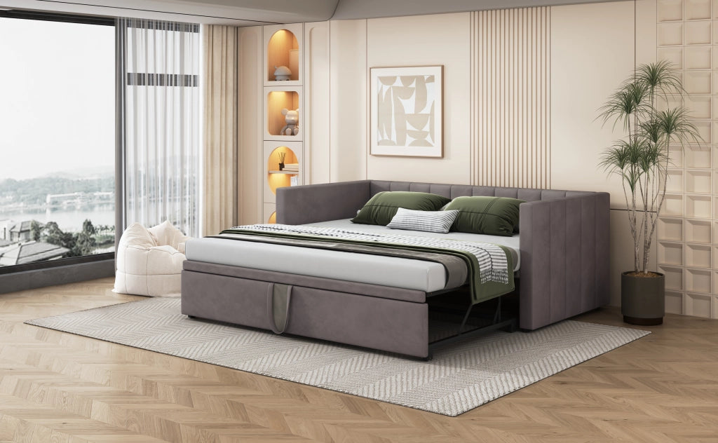 Letto sofa estraibile in velluto grigio 180x200 cm