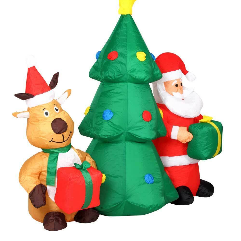 GONFIABILE ALBERO NATALIZIO BABBO NATALE E RENNA LUCI A LED 150CM AUTOGONFIABILE