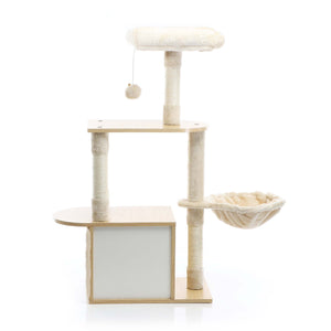 Fudajo Albero tiragraffi Legno beige 106cm Con casetta per gatti, colonne in sisal e cucce