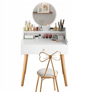 Tavolo da trucco da 70x40x85 cm, finitura bianca, salvaspazio e funzionale.