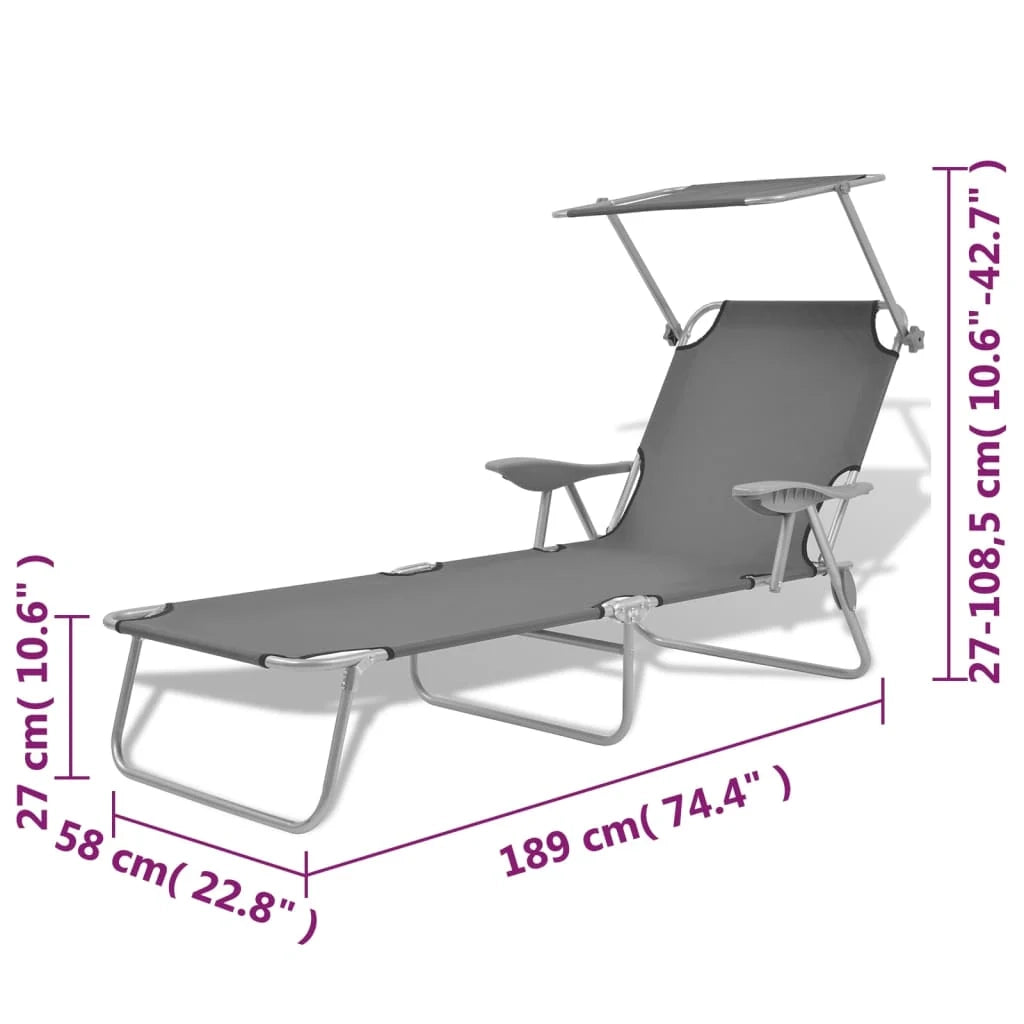 Lettino prendisole sedia a sdraio lettino prendisole letto da giardino mobili da esterno per patio con tenda da sole acciaio grigio 02_0012265