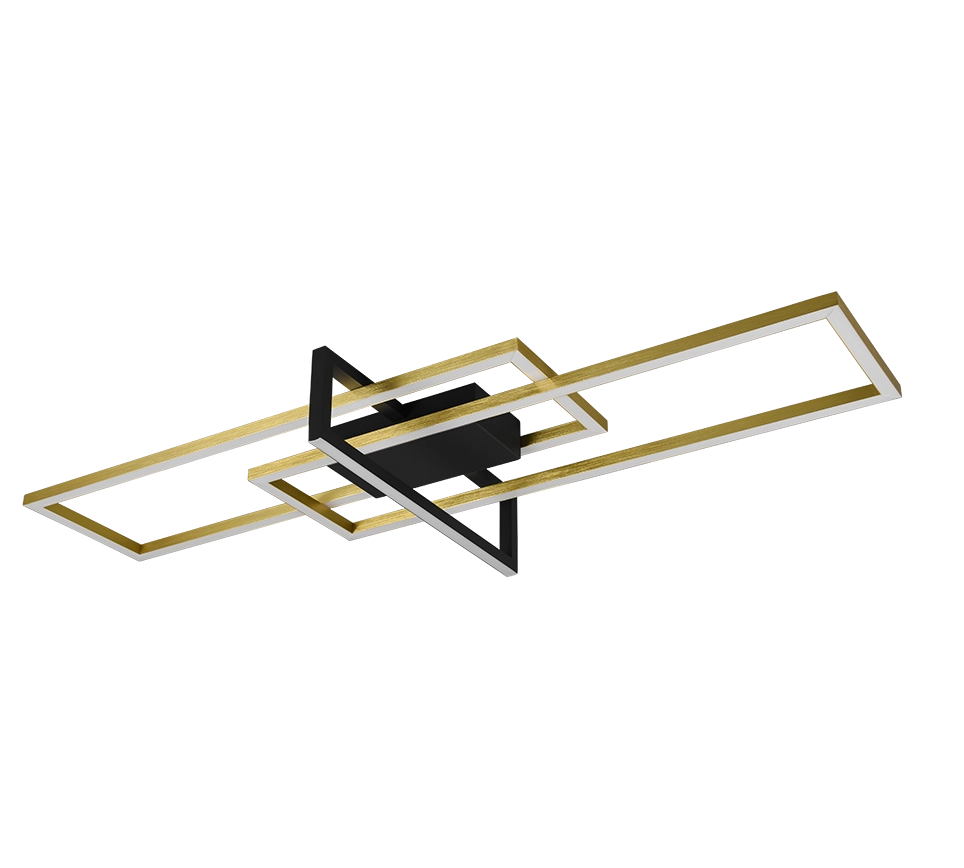 Plafoniera LED triplo rettangolo, metallo, nero e oro, L 100 cm, Salinas