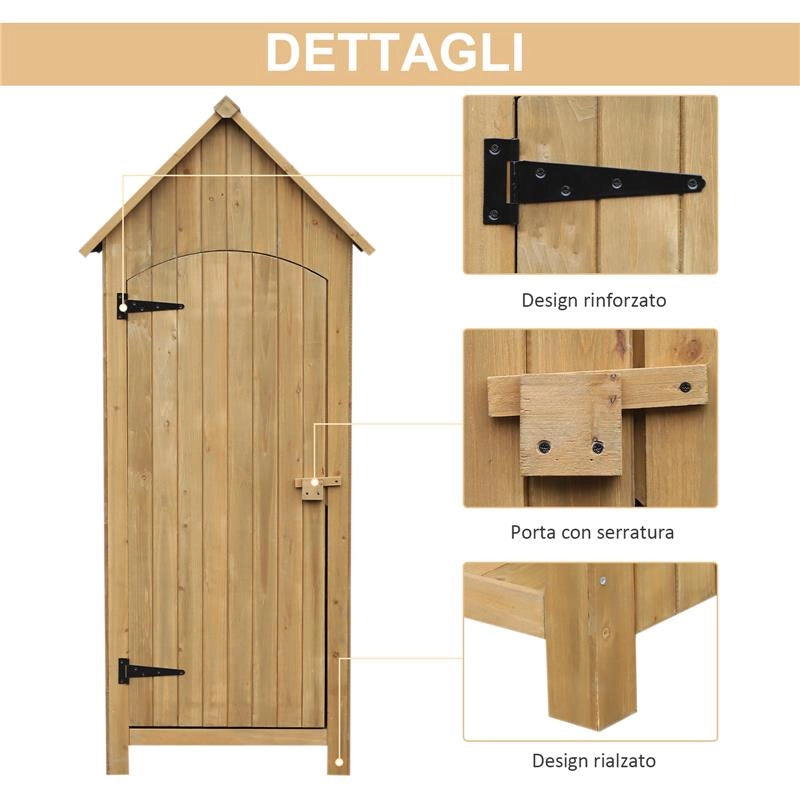 CASETTA PORTA ATTREZZI IN LEGNO IMPERMEABILE 77,5 X 54,2 X 179,5 CM