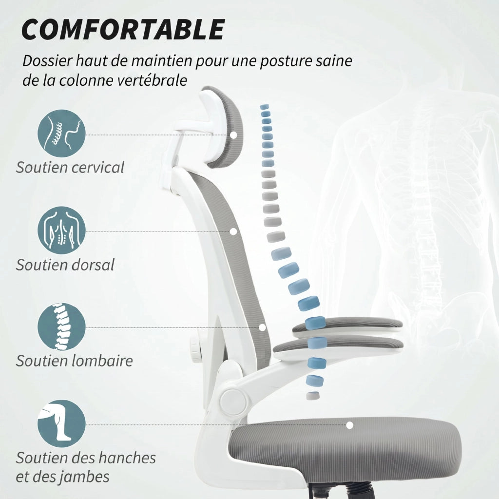 Sedia da Ufficio Ergonomica ¨C Xylo ¨C Schienale in Rete con Poggiatesta e Supporto Lombare Regolabili, Grigio