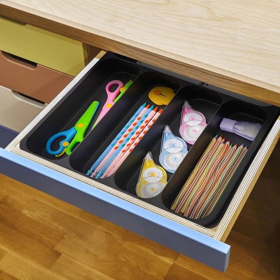 Organizzatore di accessori da cucina - latticina espandibile - organizzatore di accessori da cucina - 6 compartimenti - contenitori regolabili per grandi oggetti - coltelli e forchette - nero