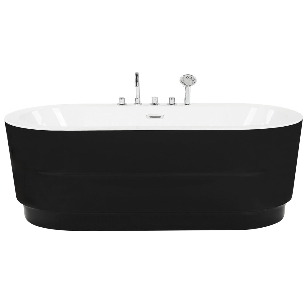 Vasca da Bagno Freestanding in Acrilico Nero Ovale con Rubinetteria 170 cm