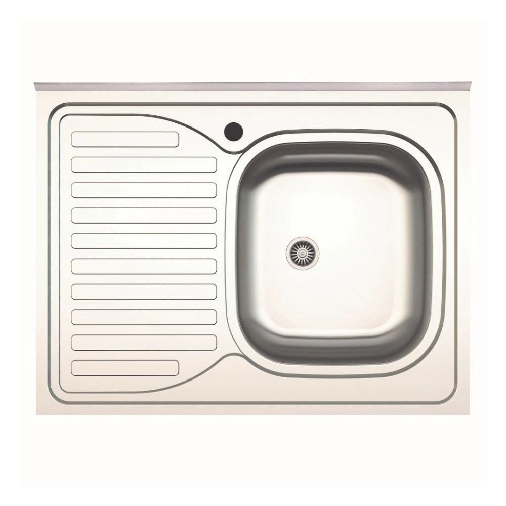Lavello cucina da appoggio 80x60 una vasca con gocciolatoio sinistro inox SA30SX
