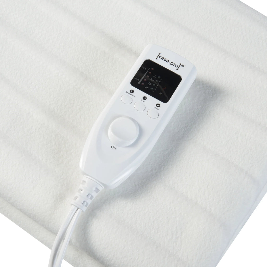 Coperta elettrica riscaldata per 2 persone con 2 telecomandi rimovibili 3 impostazioni di temperatura protezione dal surriscaldamento 160 x 140 cm poliestere bianco 03_0009338