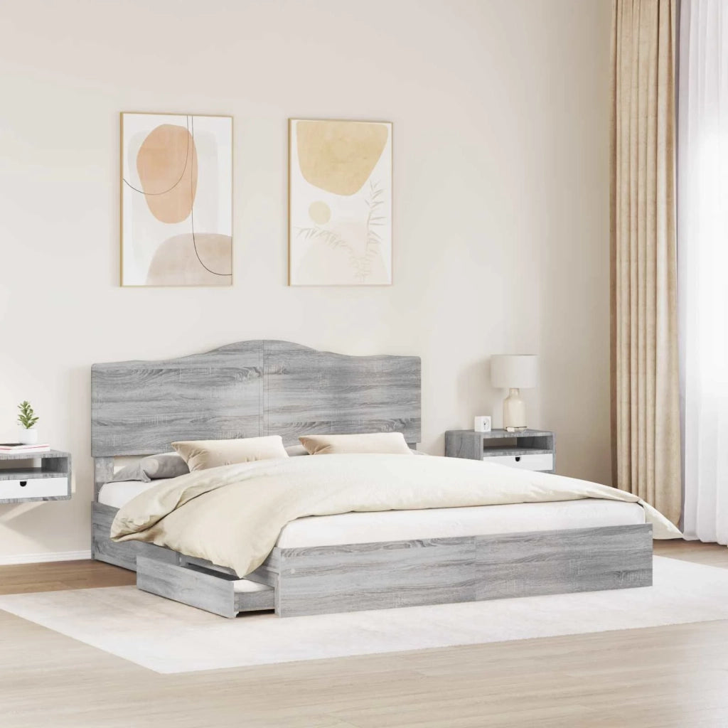 Letto con Contenitore con testiera Grigio Sonoma 180 x 200 cm