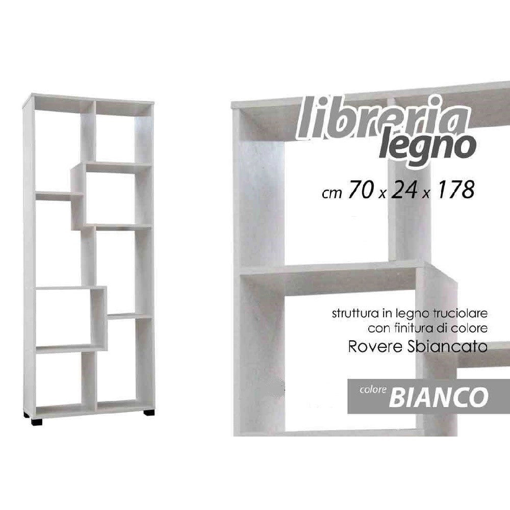 Trade Shop - Mobile Moderno Libreria Scaffale 8 Scomparti In Legno Bianca 70x24x178cm 715648 -
