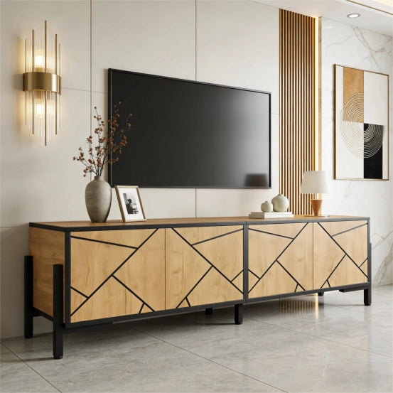 Mobile TV con 4 Ante ¨C Xylo ¨C Legno Naturale e Nero, 153x40x50 cm