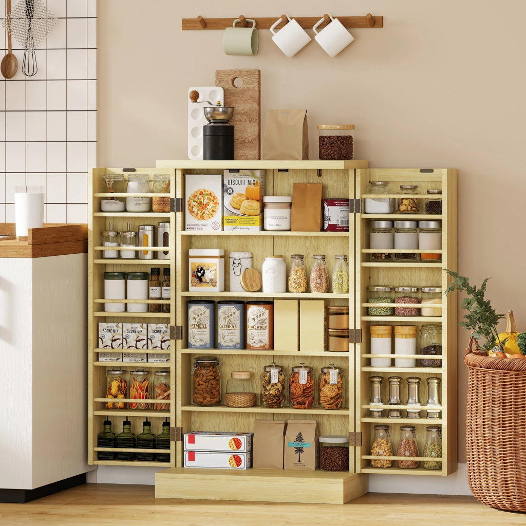 Mobile Dispensa con 12 Rastrelliere Spezie ¨C Zephmum ¨C Legno Naturale 104x40x200