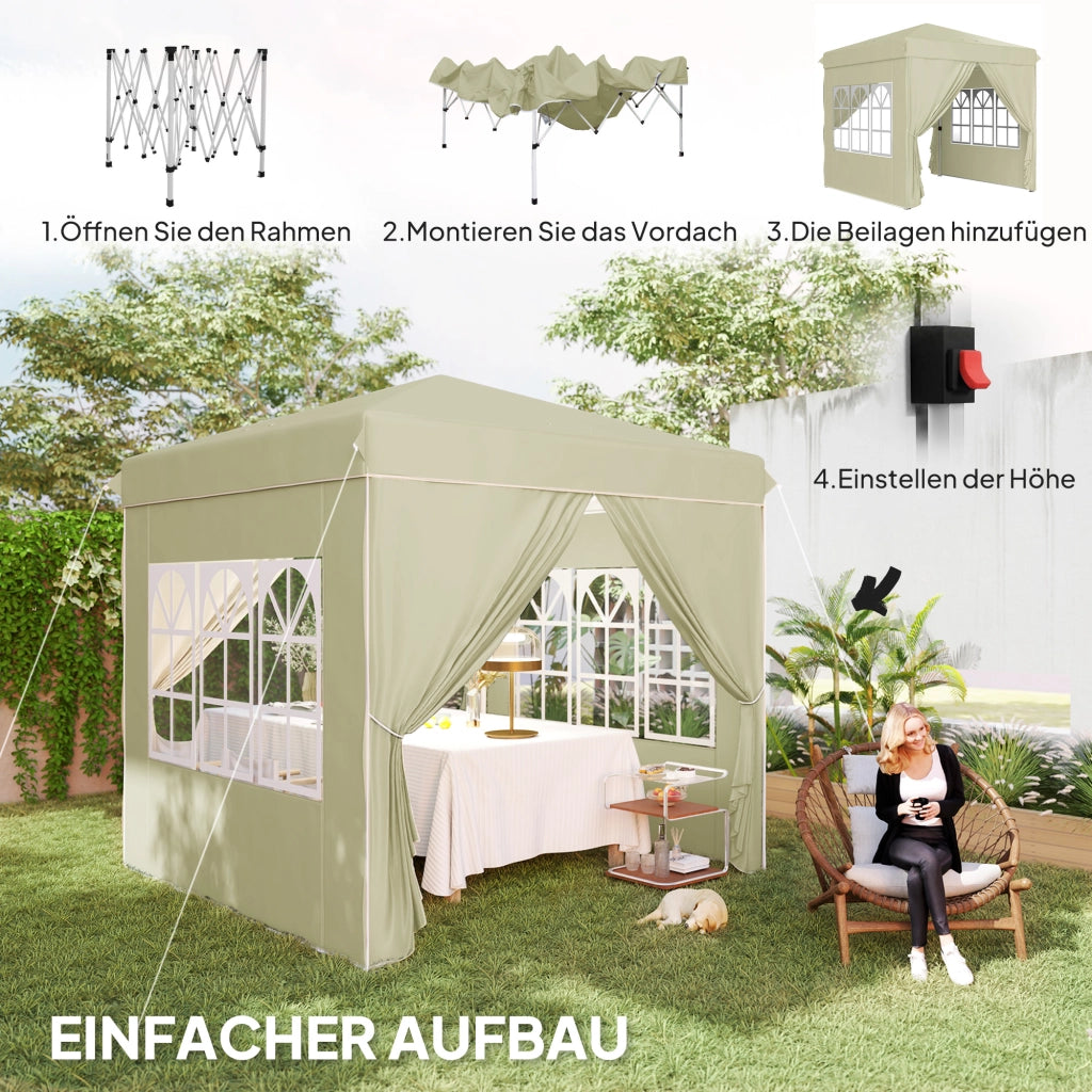 Gazebo pieghevole con pareti laterali e borsa da trasporto ¨C zephmum ¨C cremewei? 2.5x2.5m