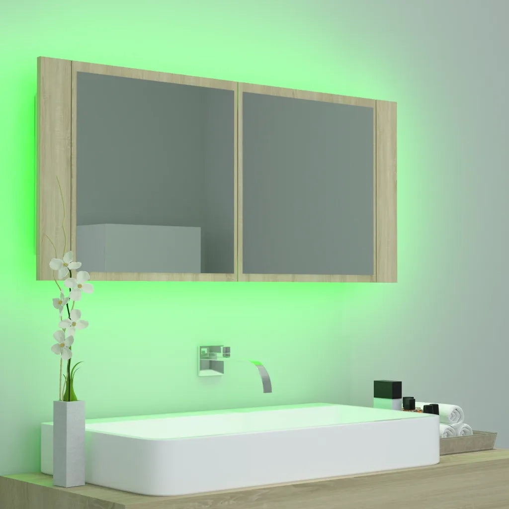 Armadietto a Specchio | Armadio da bagno con Luci LED Rovere Sonoma in Acrilico