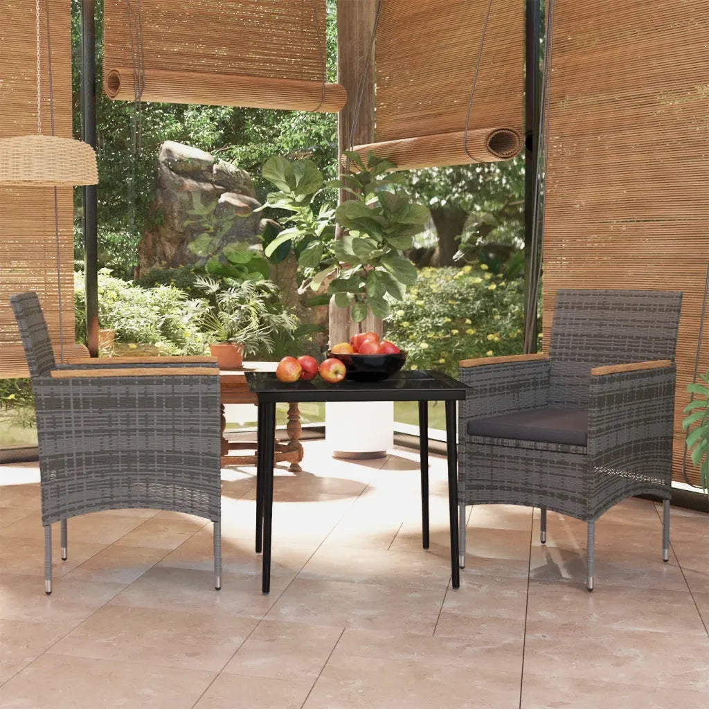 Set da Pranzo da Giardino 3 pz con Cuscini Grigio e Nero 3099347
