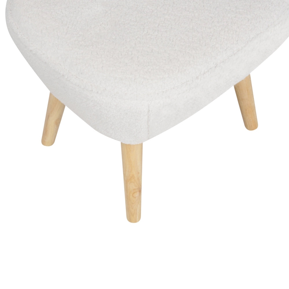 Poltrona Boucle bianco Rivestimento poggiapiedi Gambe in legno Motivo solido Retro Boho Soggiorno