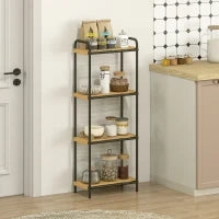 Mensola da Bagno in Bambù con 4 Ripiani Aperti Design a Listelli e Struttura in Acciaio 41,5x21,5x106 cm Naturale