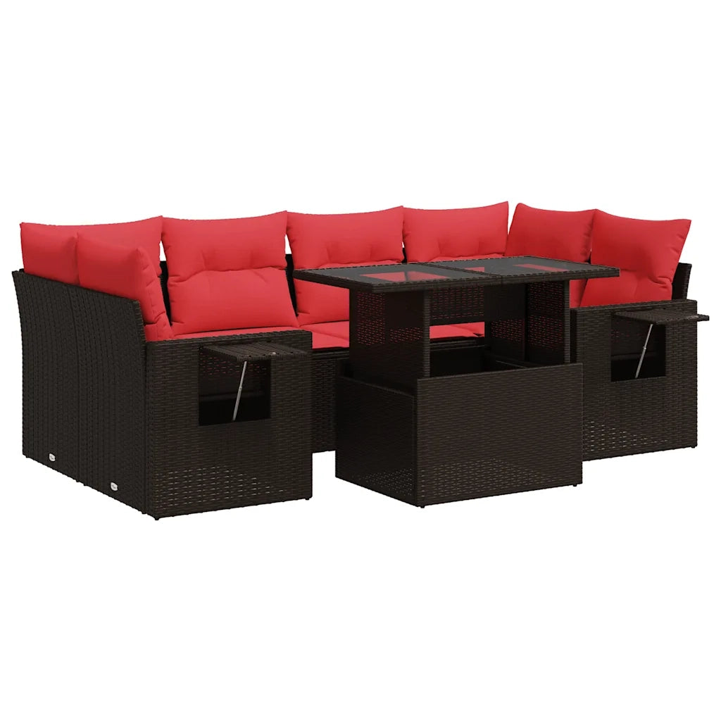 Set Divani da Giardino 7pz con Cuscini Grigio Polyrattan Acacia