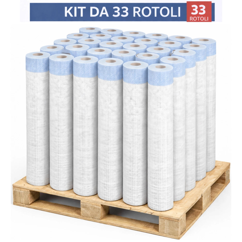Kit 33 rotoli da 1x50 m rete in fibra di vetro per intonaco 150 gr 1650 mq