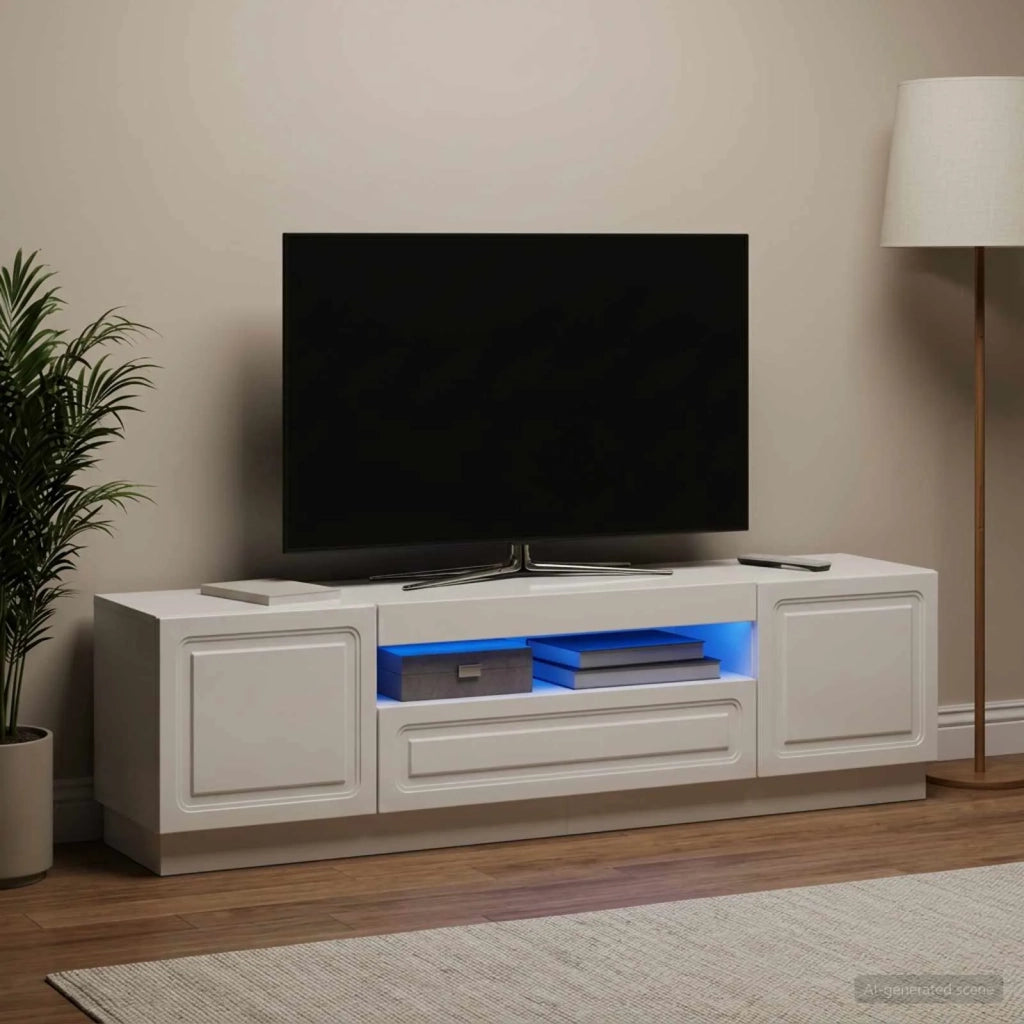 Mobile TV LED Bianco Lucido Legno ingegnerizzato 897789