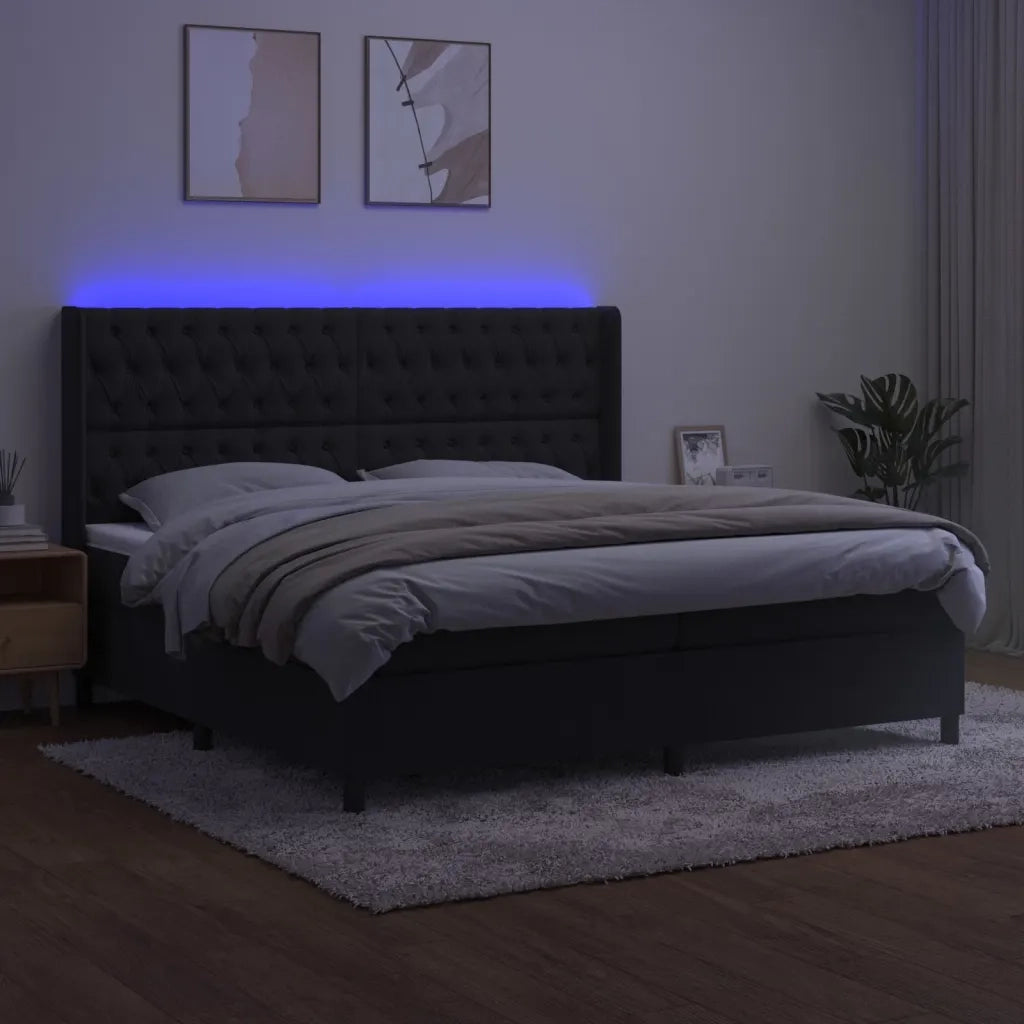 Letto a Molle con Materasso e LED Nero 200x200 cm in Velluto 3139765