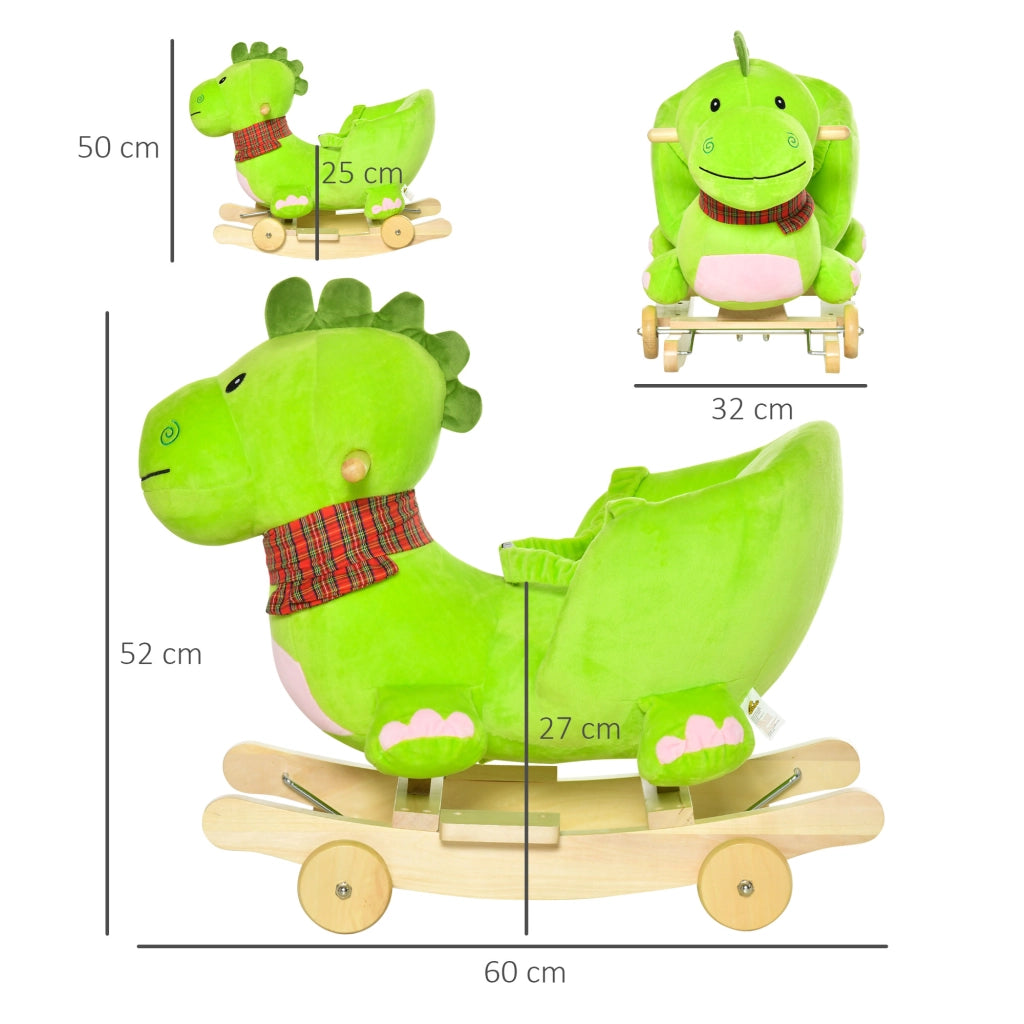 Cavalluccio a Dondolo per Bambini ¨C zephmum ¨C Legno e Peluche Verde