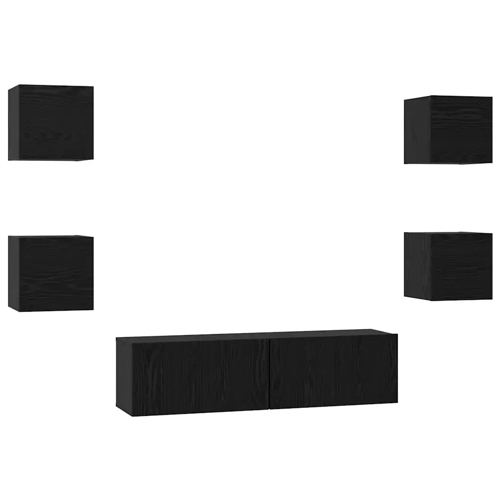 Set mobile TV 6 pz-Credenza per TV Rovere Nero Legno multistrato 798295