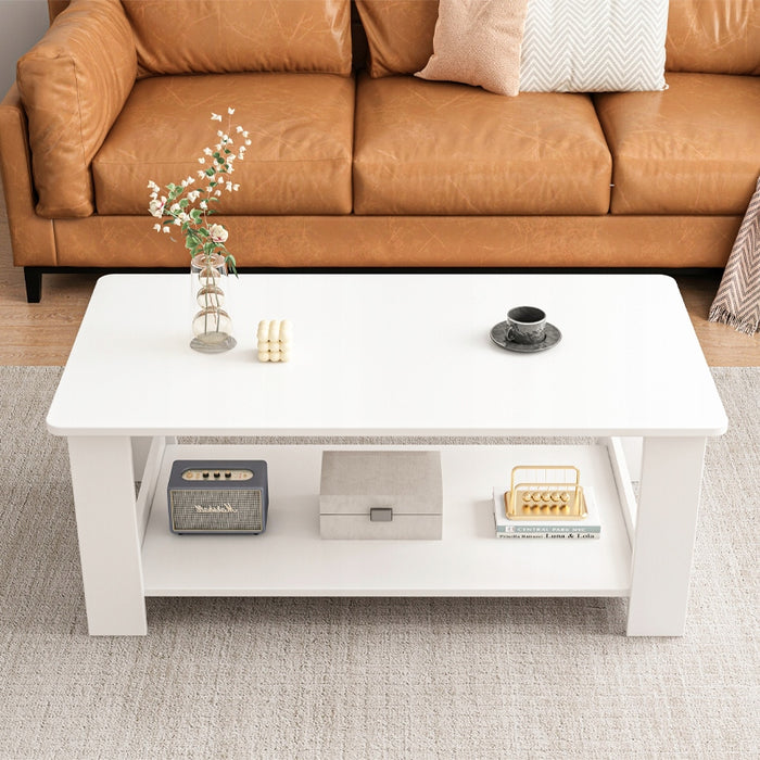 Panca tavolino bianco moderno con ripiano salotto loft grande 100 cm