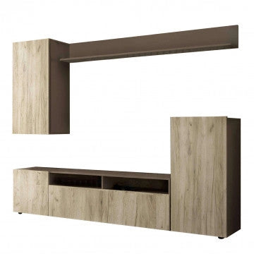 Parete Soggiorno Bridge Taupe e Rovere - Dimensioni: cm 207 x 34 x 170 h