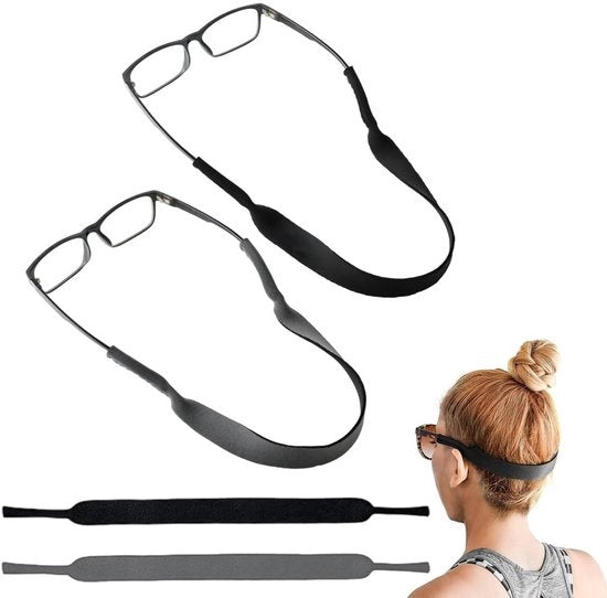 Cordone Sport Neoprene - Set a 2 pezzi - Nero/Grigio - Duraturo e Comodo - Cinturino per Occhiali