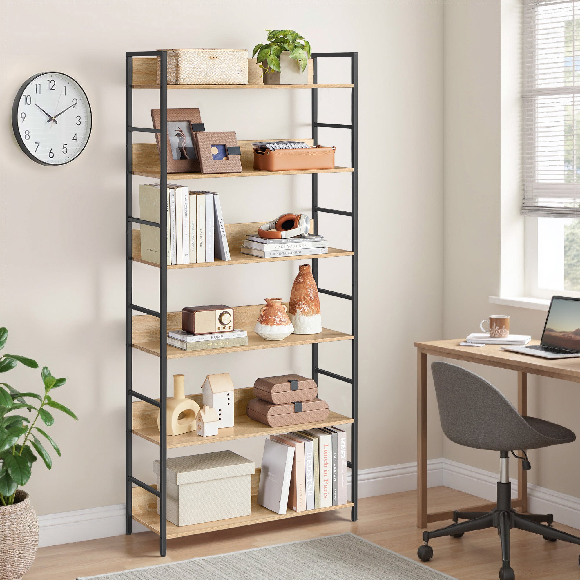 Libreria moderna VALORA a 6 ripiani - Sonoma - LLS176B11