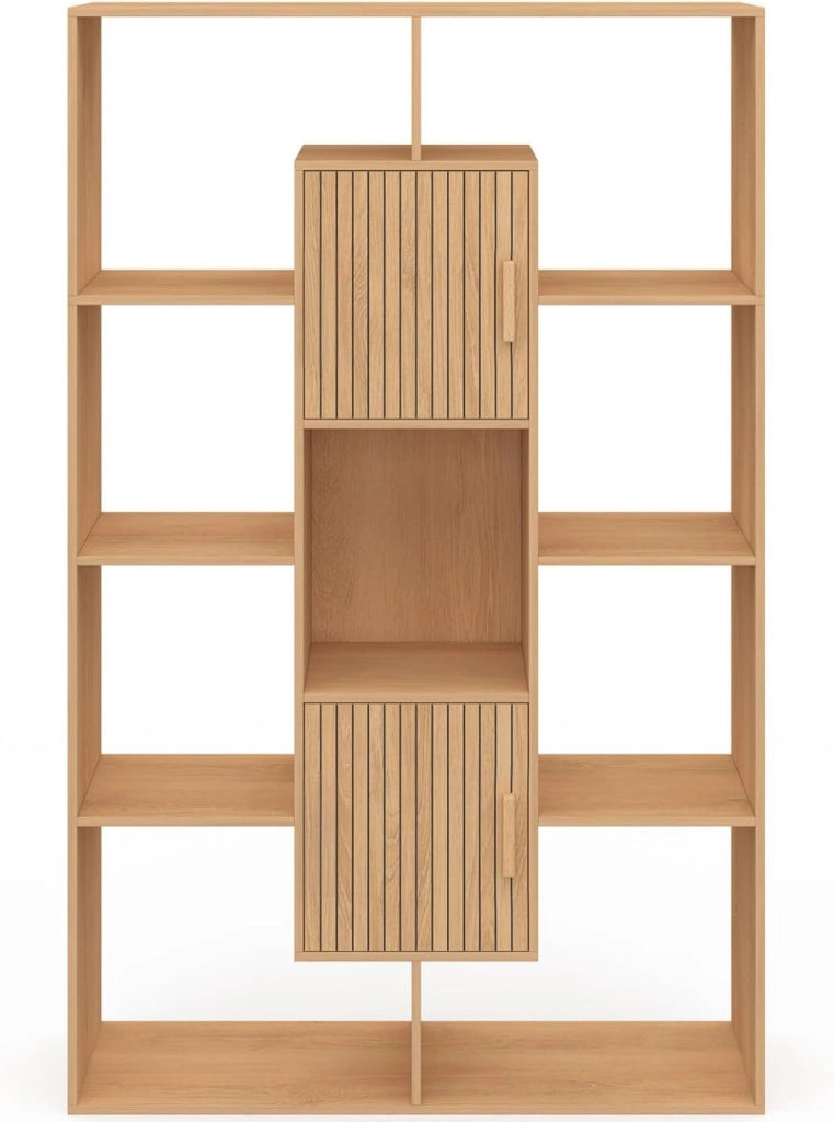 Libreria Colette con 11 scomparti e 2 scomparti Juliette effetto doghe 143 cm