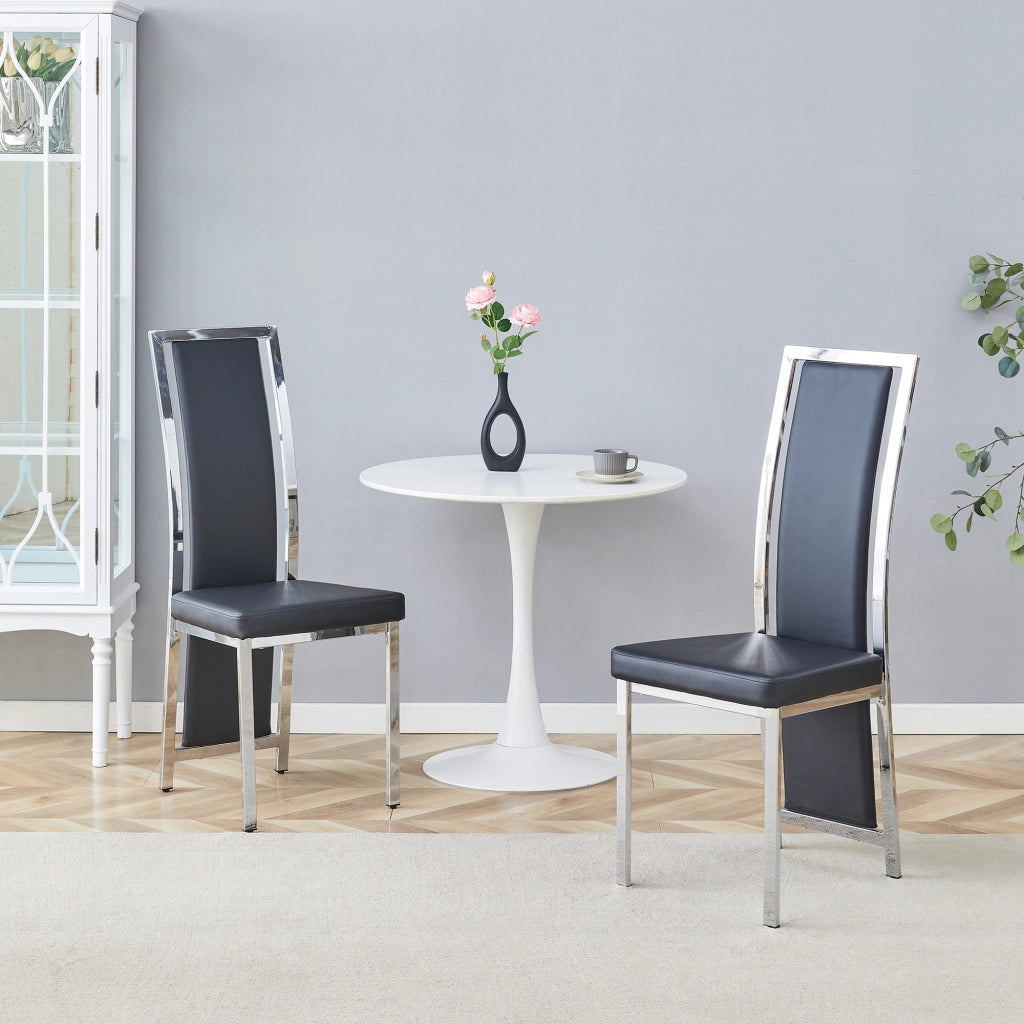 Sedie da Pranzo Set 2 Pezzi ¨C MINIMAL ¨C Nero Similpelle Gambe Metallo Argento 109 cm